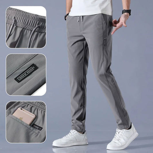 Casual Ice Silk Pants Men's Korean Version Large Fashion Trend Stretch Breathable Straight Leg Pants